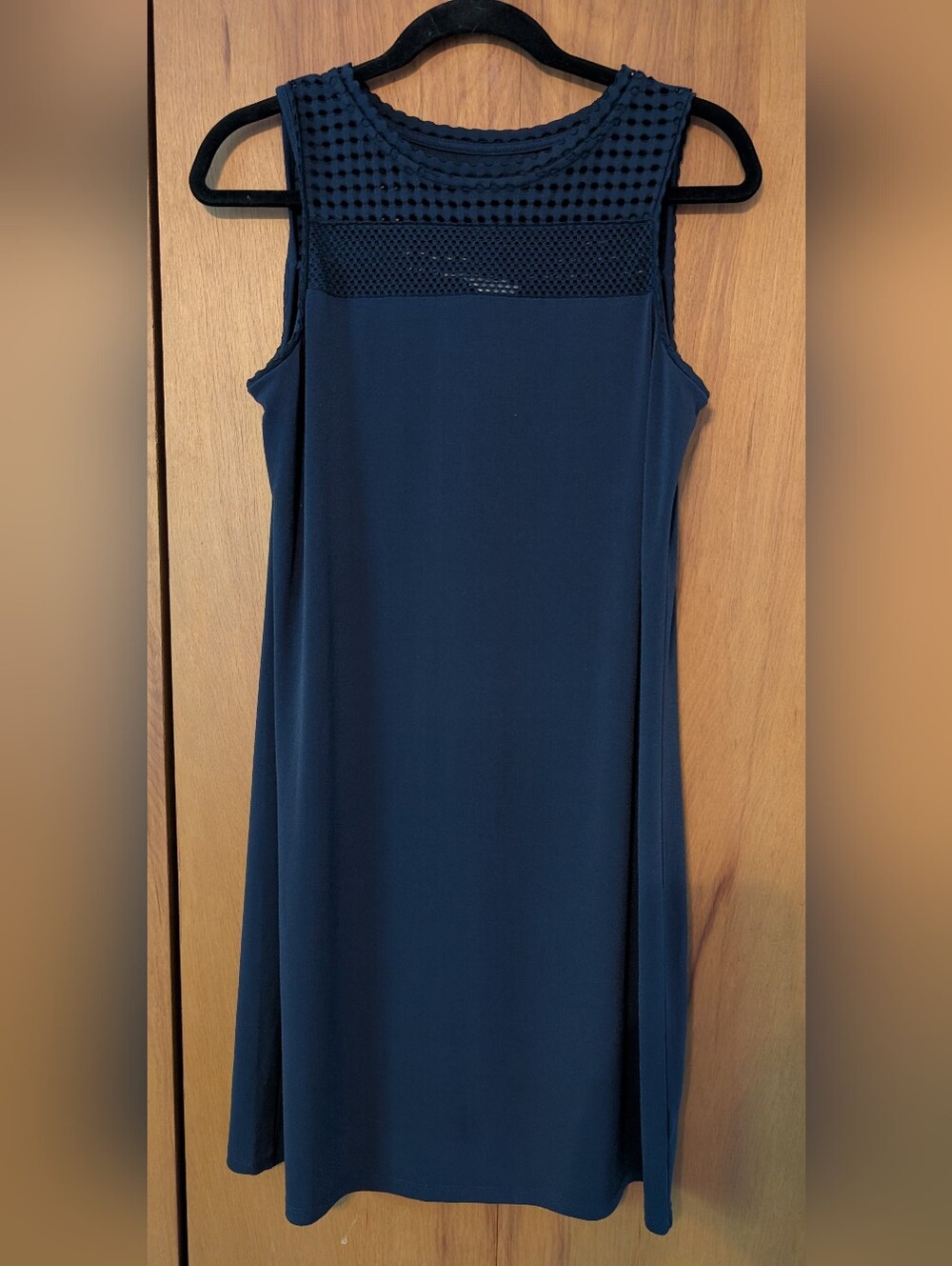 Michael Kors Navy Sleeveless Midi Dress with Mesh Yoke Size M Womens